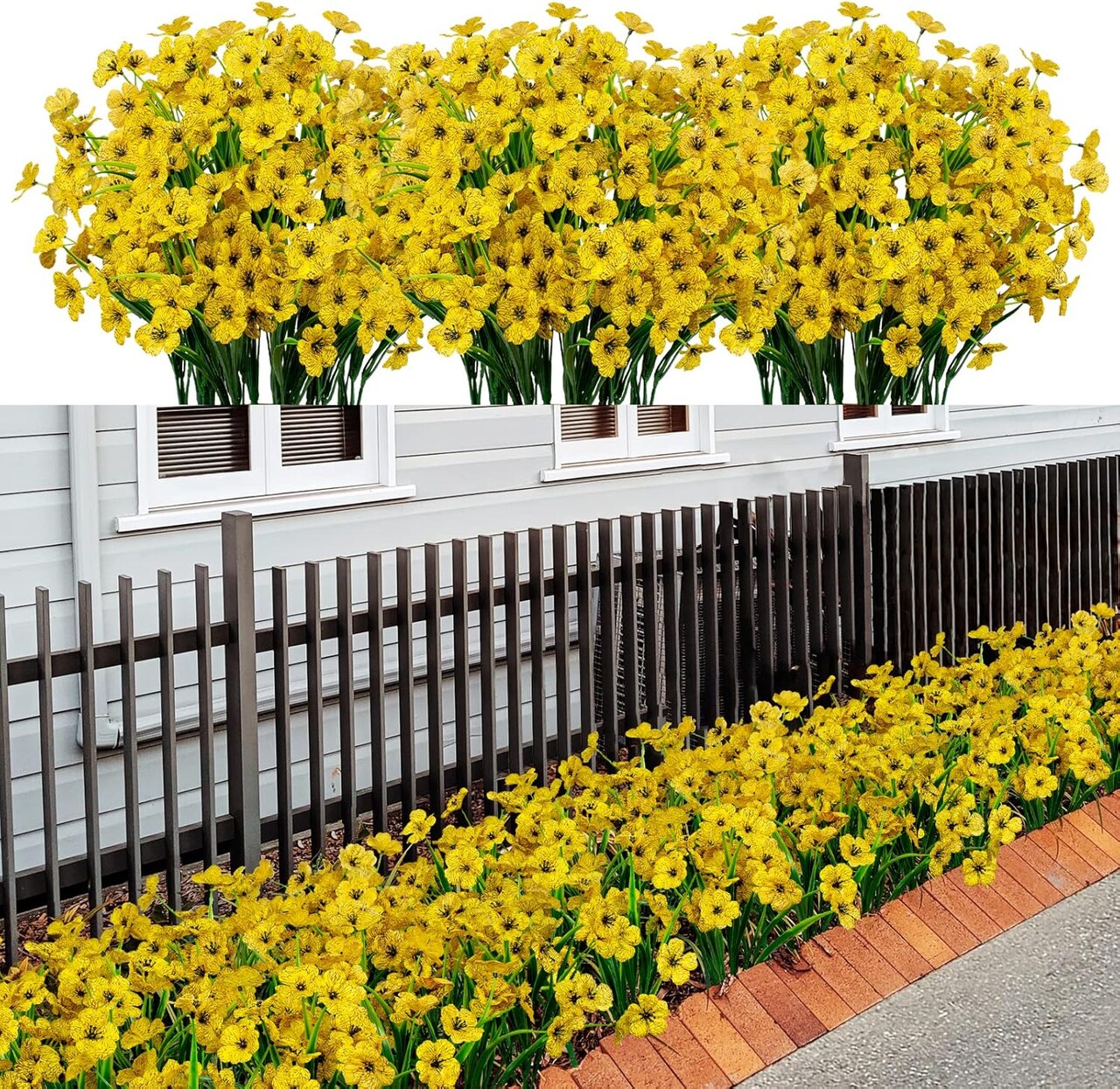 21 Bundles Artificial Outdoor UV Resistant Flowers No Fade (Yellow) 12.5"D x 3.2"W x 3.2"H